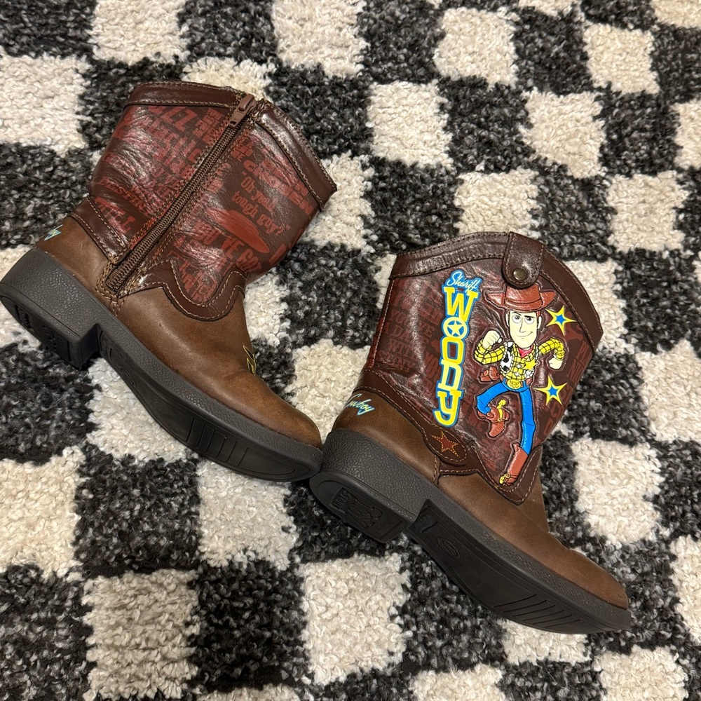 Sheriff Woody Brown Cowboy Boots Kids Zip Up Disney - Picture 5 of 6